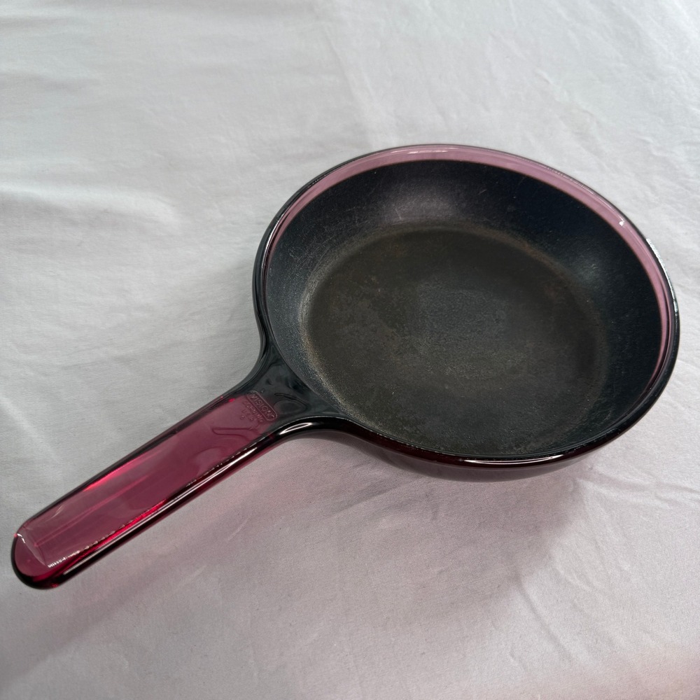 Corning Visions Cranberry Glass 7 Inch Skillet Non-Stick Frying Pan USA Vintage